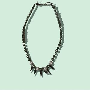 Elegant Handmade Green and Brass Angel Wing Beaded Necklace